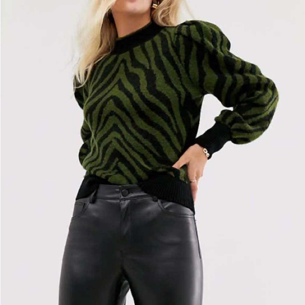 Cloud Chaser Green and Black Zebra Print Sweater
